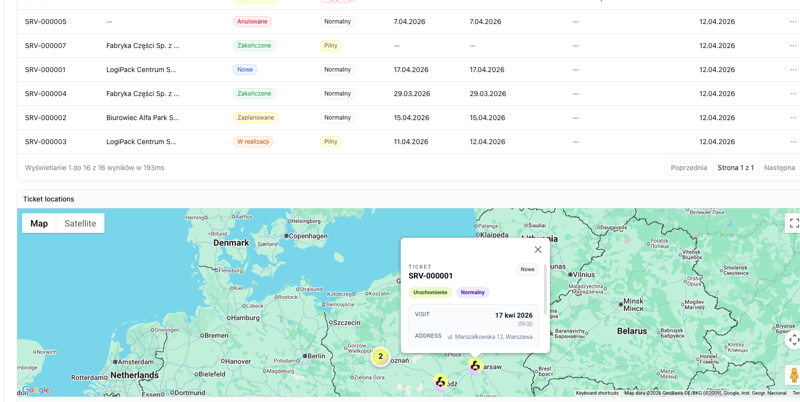 Open Service ticket intake view
